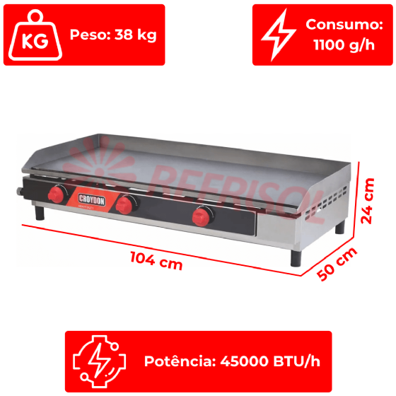 Chapa Churrasqueira à Gás 100 cm FG10 Croydon