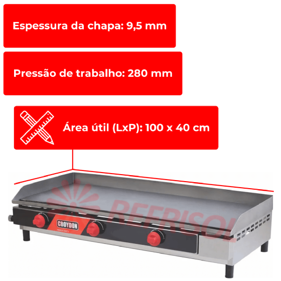 Chapa Churrasqueira à Gás 100 cm FG10 Croydon