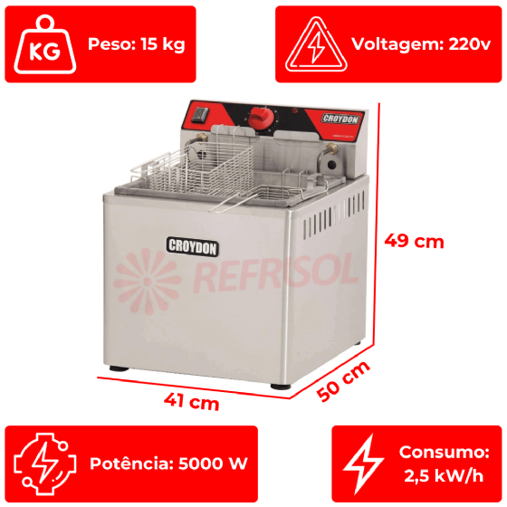 Fritadeira Elétrica Água e Óleo Inox 15 Litros 5000 W FAM5 M 220v Croydon