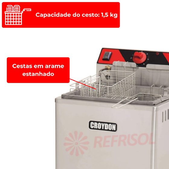 Fritadeira Elétrica Água e Óleo Inox 15 Litros 5000 W FAM5 M 220v Croydon