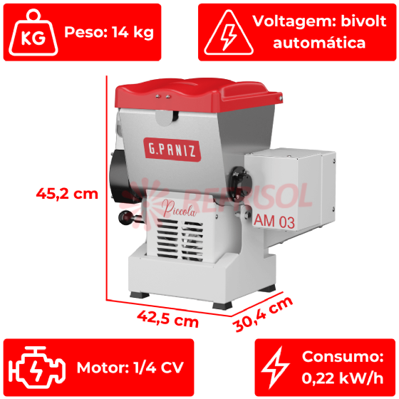 Amassadeira Semi Rápida 03 kg AM-03 Piccola Bivolt G Paniz