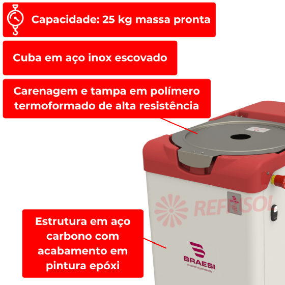 Amassadeira Rápida 25 kg AR 25 G4 Trifásico 220v Braesi