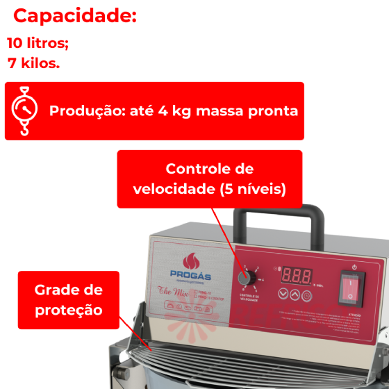 Misturador Elétrico 10 Litros PRMQ-10 Bivolt Progás