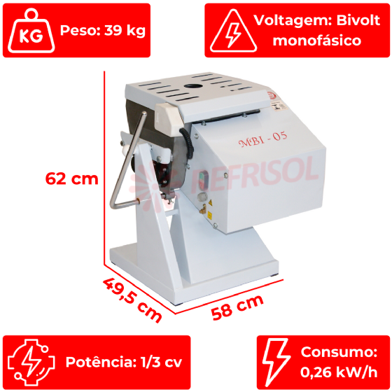 Amassadeira Semi Rápida 05 kg MBI 05 Bivolt Gastromaq
