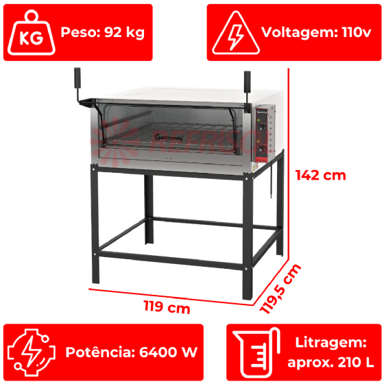 Forno Lastro Elétrico Pedra Refratária Simples FLE 950 PG 110v Inox Gastromaq