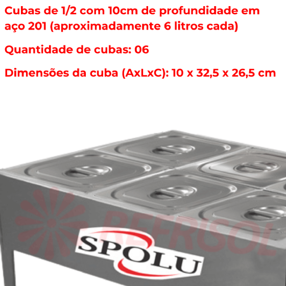 Buffet Térmico Aquecido 6 Bandejas SPL-506 220v Spolu