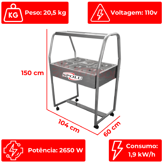 Buffet Térmico Aquecido 6 Bandejas SPL-507 110v Spolu