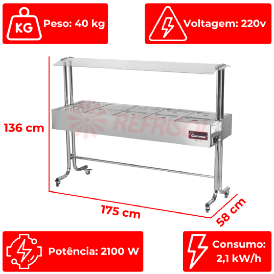 Buffet Térmico Aquecido BTE 10 Bandejas ST 220v Inox Gastromaq