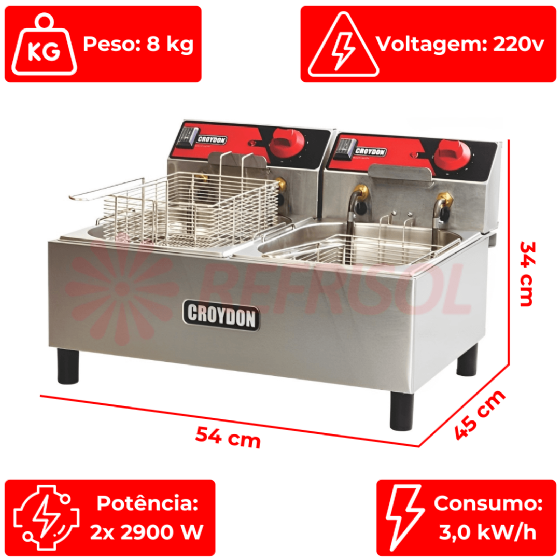 Fritadeira Elétrica 2 Cuba De 4,5 Litros FC2B 220v Croydon