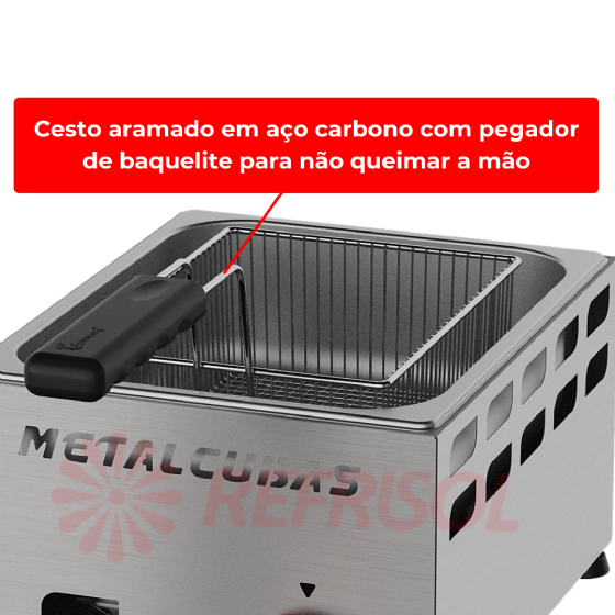 Fritadeira a Gás Baixa Pressão 1 Cuba 3 Litros FRCG 3 Inox Metalcubas
