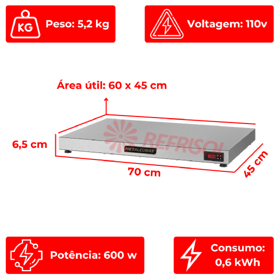 Pista Aquecida 70 cm PAM 700 110v Metalcubas