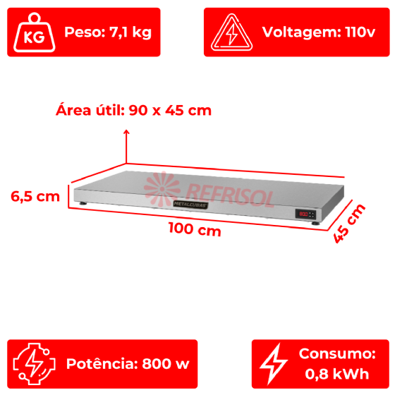 Pista Aquecida 100 cm PAM 1000 110v Metalcubas