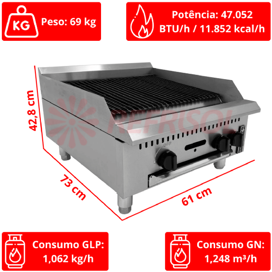 Char Broiler à Gás 60 cm PCG60G-ME Venâncio