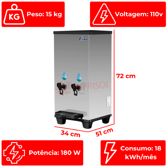Bebedouro Industrial de Bancada 1 Gelada 1 Natural Inox 25 Litros 110v Office Frisbel