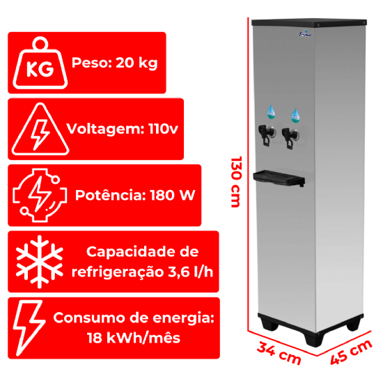 Bebedouro Industrial de Coluna 1 Gelada 1 Natural Inox 25 Litros 110v Office Frisbel