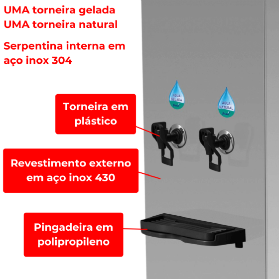 Bebedouro Industrial de Coluna 1 Gelada 1 Natural Inox 25 Litros 220v Office Frisbel