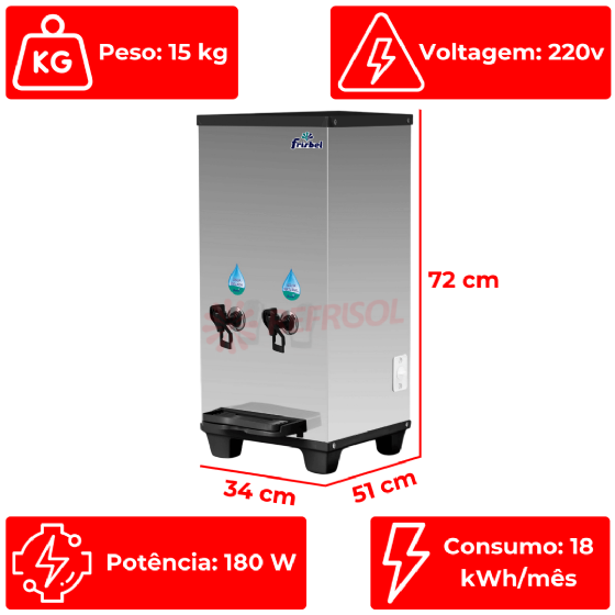Bebedouro Industrial de Bancada 1 Gelada 1 Natural Inox 25 Litros 220v Office Frisbel