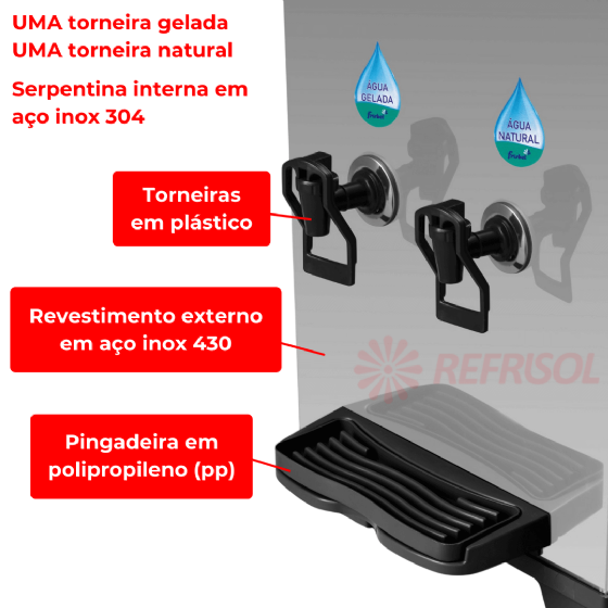 Bebedouro Industrial de Bancada 1 Gelada 1 Natural Inox 25 Litros 220v Office Frisbel