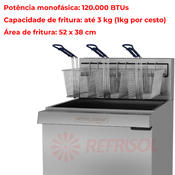 Fritadeira a Gás Industrial 45 Litros Zona Fria de Óleo FOG 3 C Bivolt Metalcubas