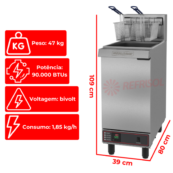 Fritadeira a Gás Industrial 30 Litros Zona Fria de Óleo FOG 2 C Bivolt Metalcubas