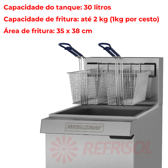 Fritadeira a Gás Industrial 30 Litros Zona Fria de Óleo FOG 2 C Bivolt Metalcubas