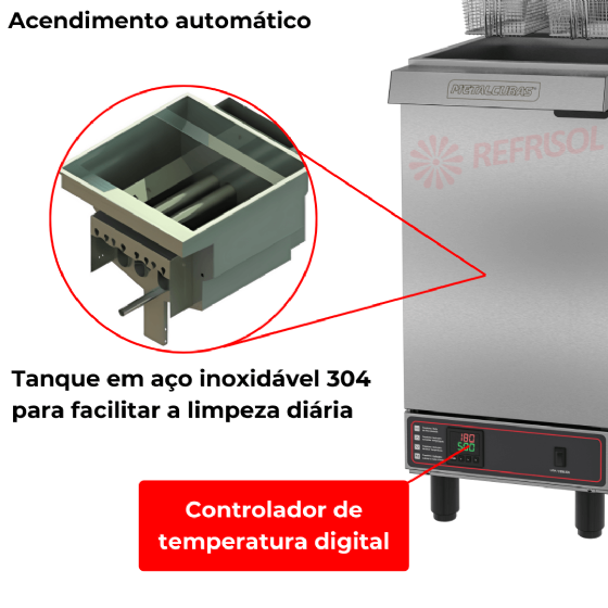 Fritadeira a Gás Industrial 30 Litros Zona Fria de Óleo FOG 2 C Bivolt Metalcubas