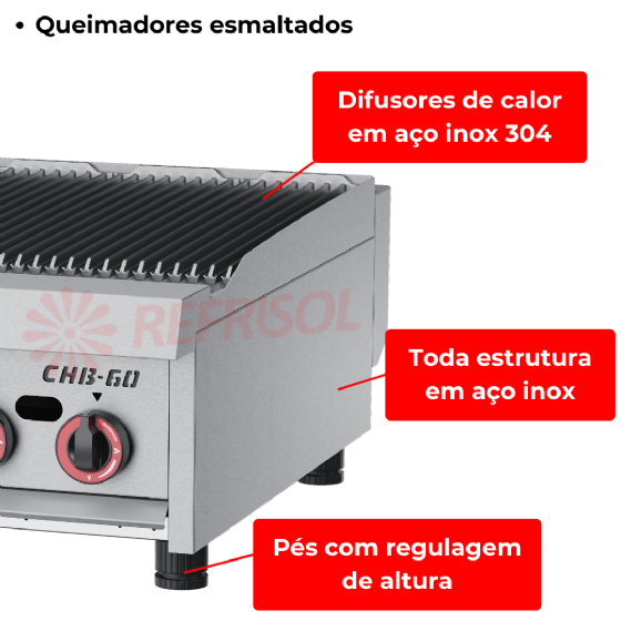 Char Broiler a Gás 60 cm CHB 60 Inox Metalcubas