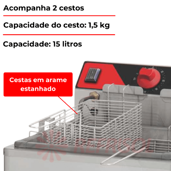 Fritadeira Elétrica Zona Fria de Óleo 15 Litros 5000 W FZM5 M 220v Croydon