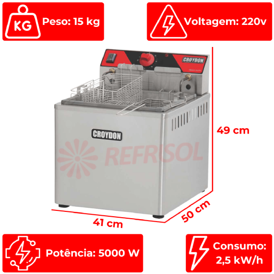 Fritadeira Elétrica Zona Fria de Óleo 15 Litros 5000 W FZM5 M 220v Croydon
