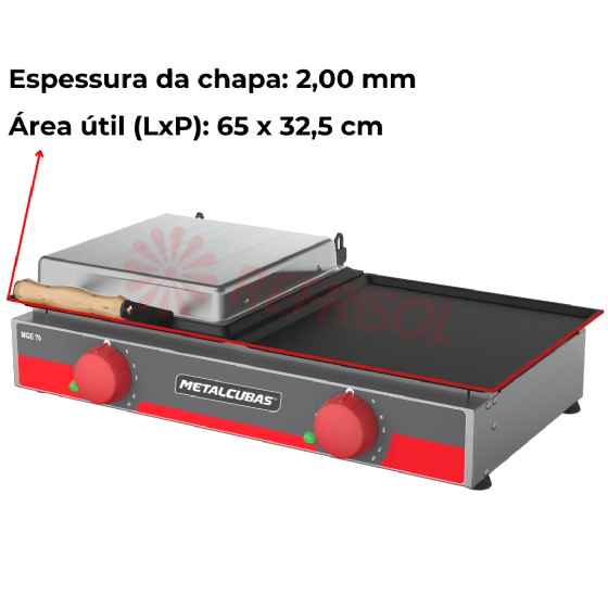 Grill Elétrico 70 cm Com Prensa MGE 70 110v Metalcubas