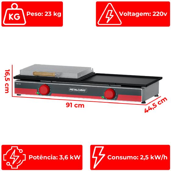 Grill Elétrico 90 cm Com Prensa MGE 90 220v Metalcubas