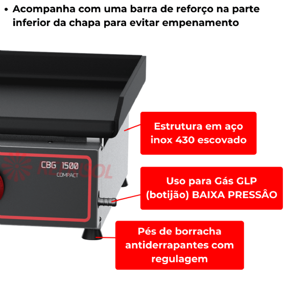 Chapa Bifeteira a Gás Compacta 150x45 CBG 1500 C Metalcubas