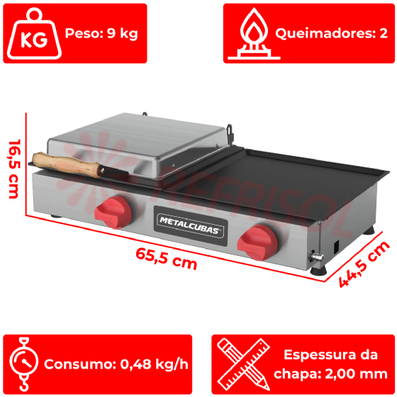 Grill a Gás 70 cm Com Prensa MGG 70 Metalcubas