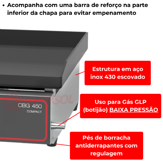 Chapa Bifeteira a Gás Compacta 45x45 CBG 450 C Metalcubas