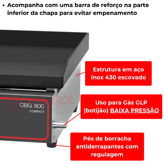 Chapa Bifeteira a Gás Compacta 80x45 CBG 800 C Metalcubas