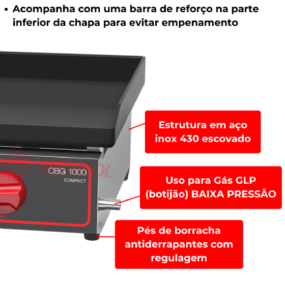 Chapa Bifeteira a Gás Compacta 100x45 CBG 1000 C Metalcubas