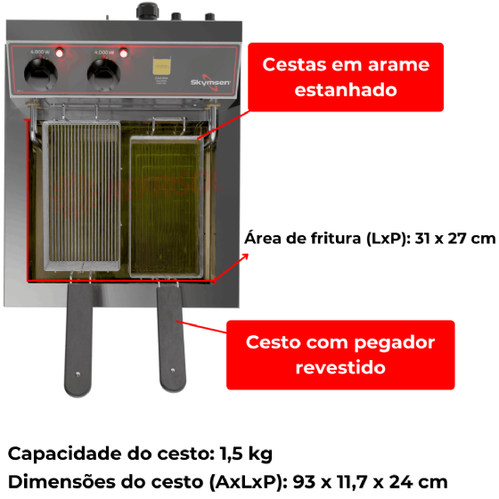 Fritadeira Elétrica Zona Fria de Óleo Pedestal 15 Litros 8000 W FZP8 220v Skymsen