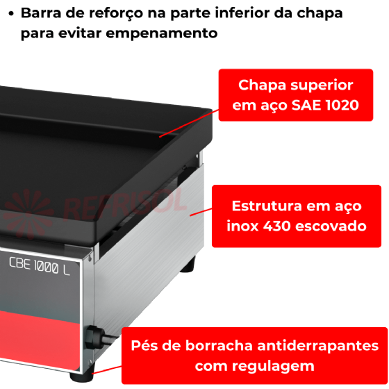 Chapa Bifeteira Elétrica 100 cm CBE 1000 L 220v Metalcubas