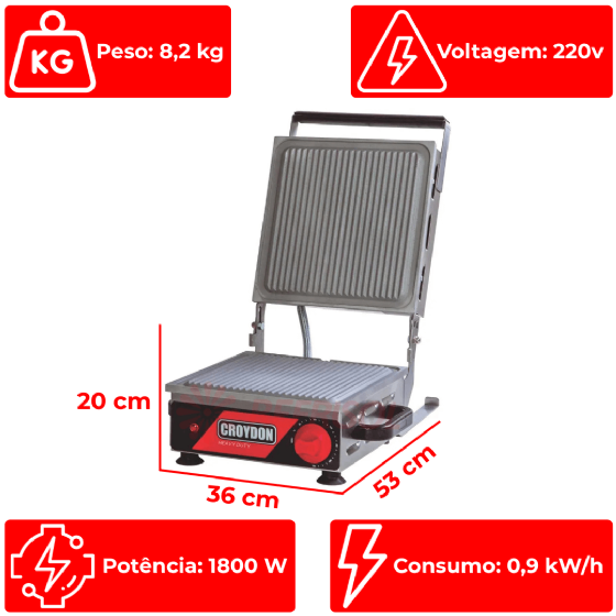 Sanduicheira Elétrica Mirim Chapa Estriada SPSE 220v Croydon