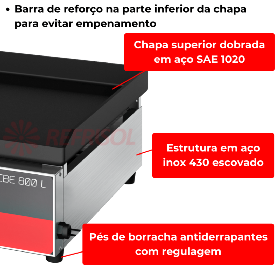 Chapa Bifeteira Elétrica 80 cm CBE 800 L 220v Metalcubas