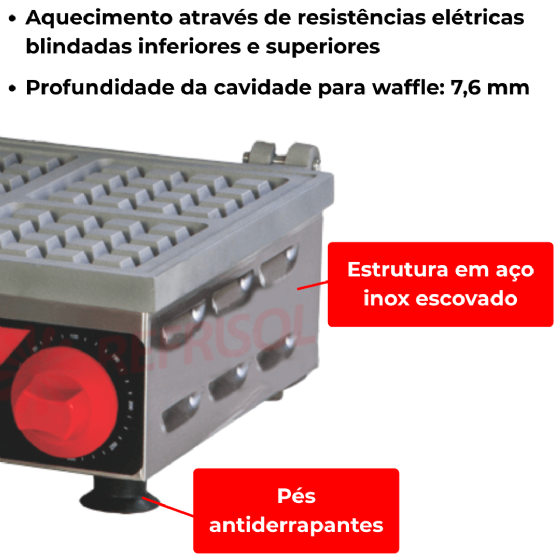 Máquina de Waffle Quadrada Simples Waffleira MWQS 220v Croydon
