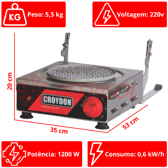 Máquina de Waffle Elétrica Redonda Simples MWRS 220v Croydon