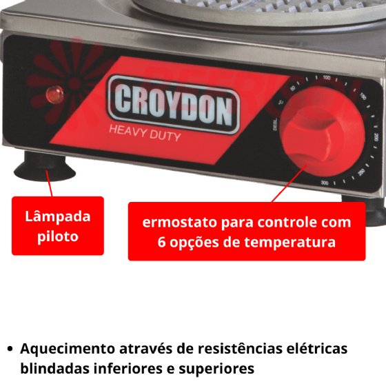 Máquina de Waffle Elétrica Redonda Simples MWRS 220v Croydon