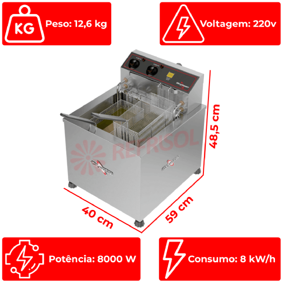 Fritadeira Elétrica Zona Fria de Óleo 15 Litros 8000 W FZM8 220v Skymsen