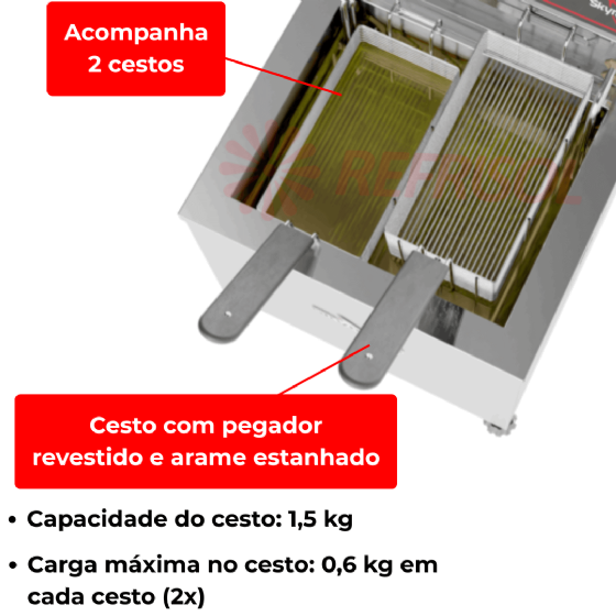 Fritadeira Elétrica Zona Fria de Óleo 15 Litros 8000 W FZM8 220v Skymsen