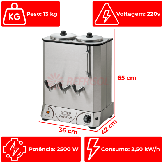 Cafeteira Elétrica Profissional 12 Litros 220v Marchesoni