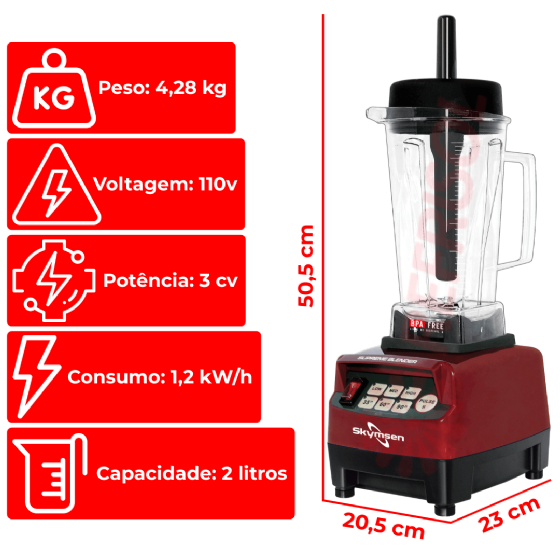 Liquidificador Supreme Blender BS2 Copo Tritan Alta Rotação 110v Skymsen