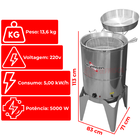 Fritadeira Água e Óleo 24 Litros 5000 W FC Inox 220v Skymsen
