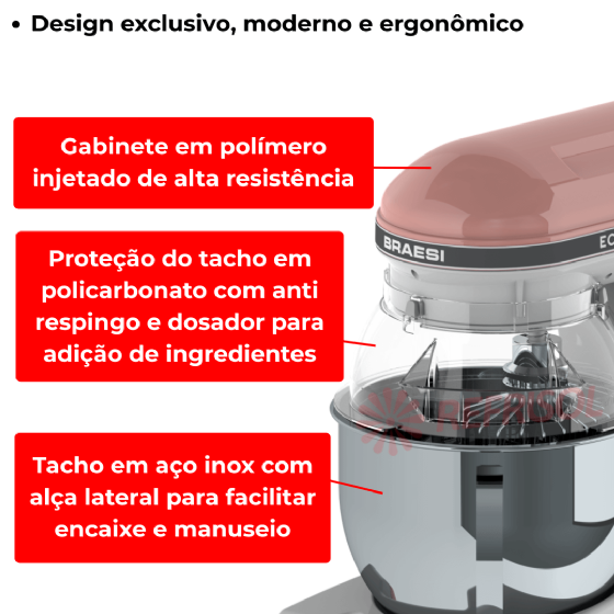 Batedeira Planetária Eclair BP-500 Rosa Bivolt Braesi