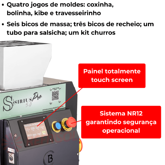 Modeladora Automática de Salgados e Doces Bivolt Sirius SR 5.0 PRO Touch Screen Bailon